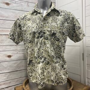 Stitch Hawaiian Aloha Camp Short Sleeve Shirt Polynesian Print Green Cream Large